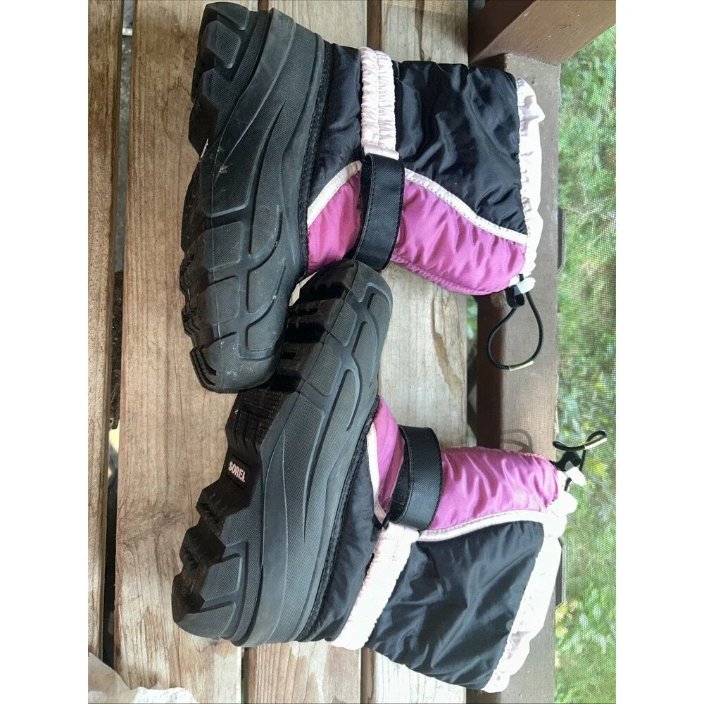 Sorel Flurry Thermal Kids Snow Boots Pink Black Waterproof Winter Warm Size 5